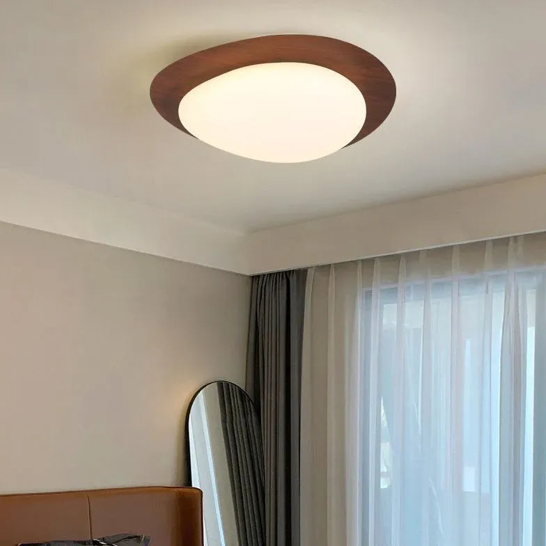 Round Minimalist Ceiling Light with Wooden Frame