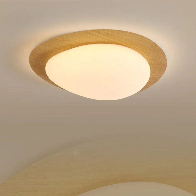 Round Minimalist Ceiling Light with Wooden Frame