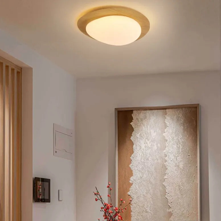 Round Minimalist Ceiling Light with Wooden Frame