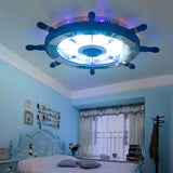 Ship Wheel-Shaped Blue and White Ceiling Light