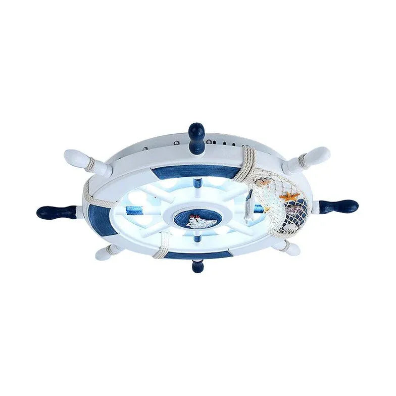 Ship Wheel-Shaped Blue and White Ceiling Light