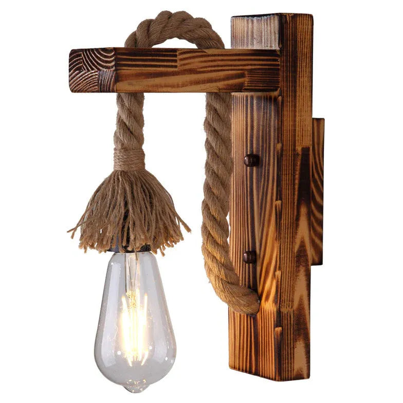 Rope Wooden Industrial Style Wall Lamp