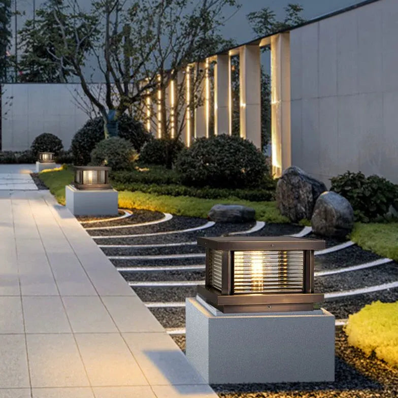 Ripple Glass Rectangular Solar Outdoor Pillar Lights