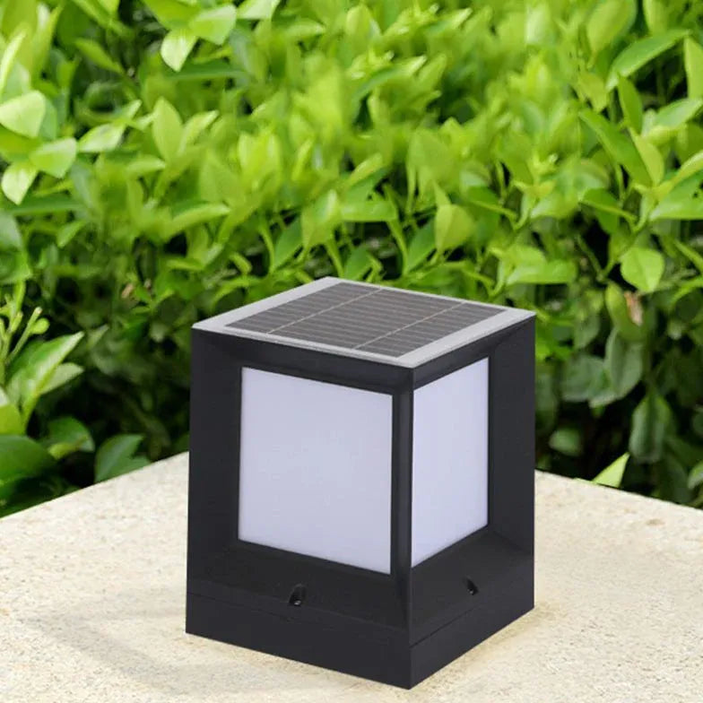 Frosted Glass Square Solar Outdoor Pillar Lights