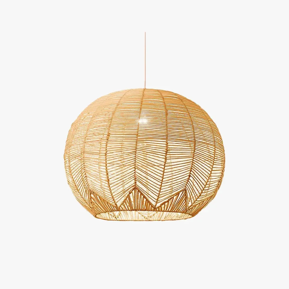 Lampadario Cinese a Sfera in Rattan Intrecciato