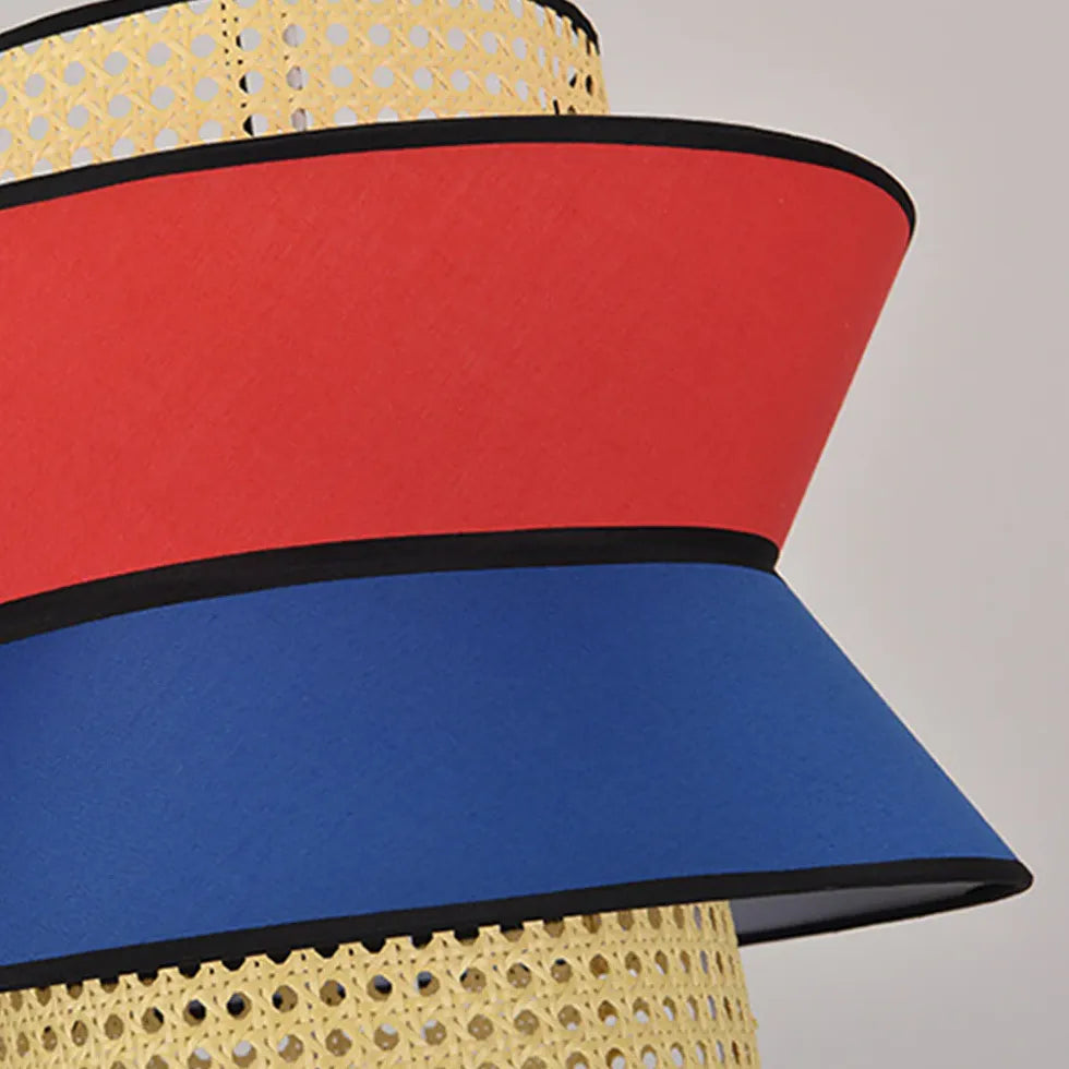 Lampadari Rattan a Più Livelli Rossi e Blu