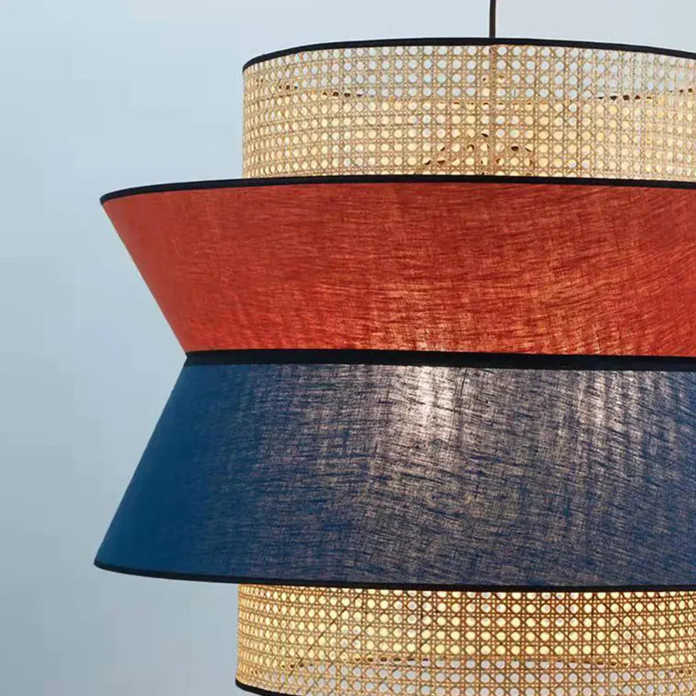 Lampadari Rattan a Più Livelli Rossi e Blu