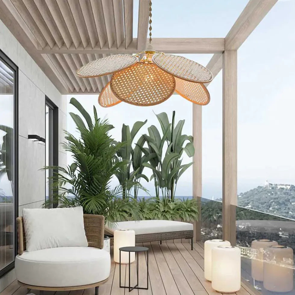Rosone Lampadario Vintage Design Elegante in Rattan