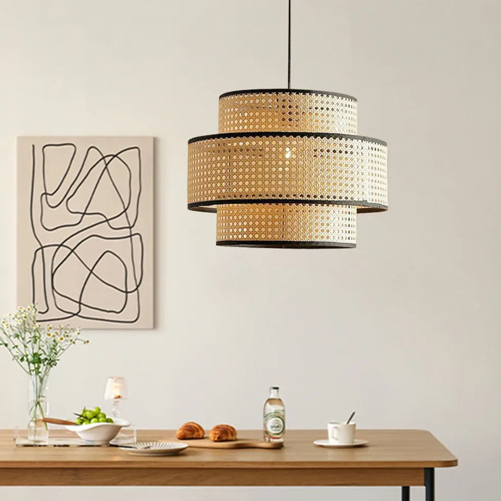 Lampadari a Gabbia con Rattan Naturale
