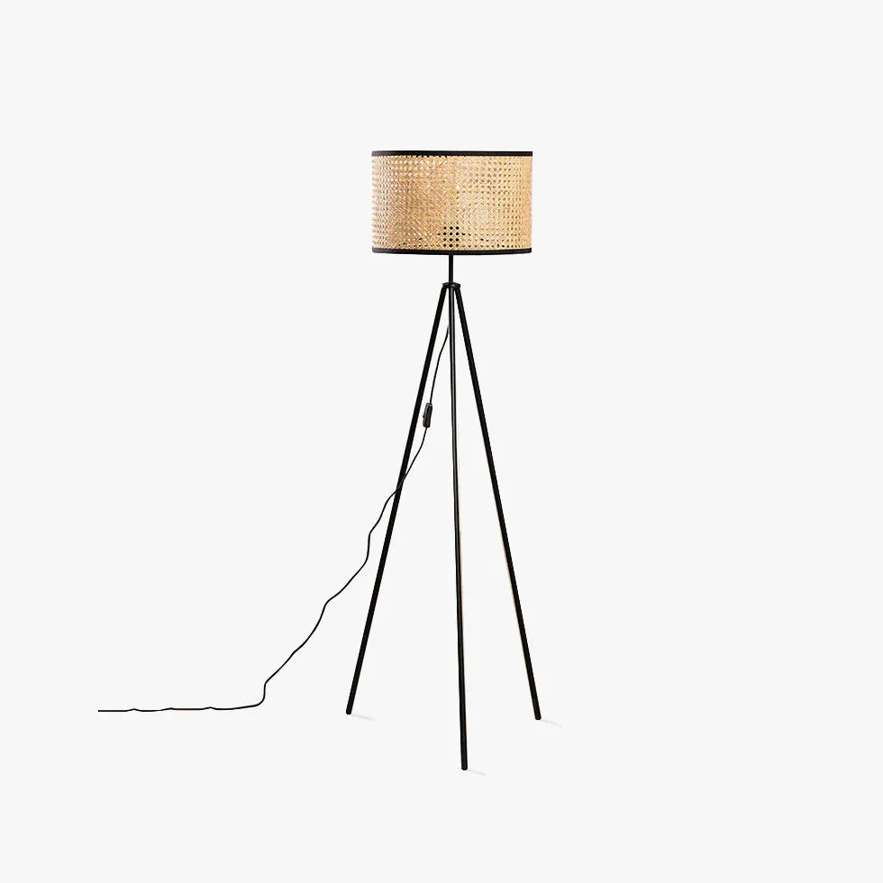 Rattan Cylinder Minimalist Tripod Floor Lamp