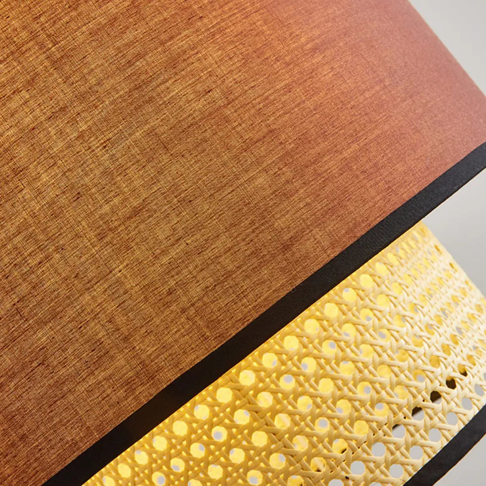 Lampadario Lanterna Cinese in Rattan e Tessuto