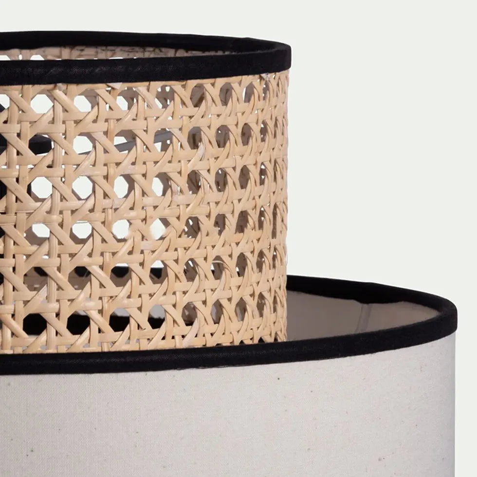 Lampadario Lanterna Cinese in Rattan e Tessuto