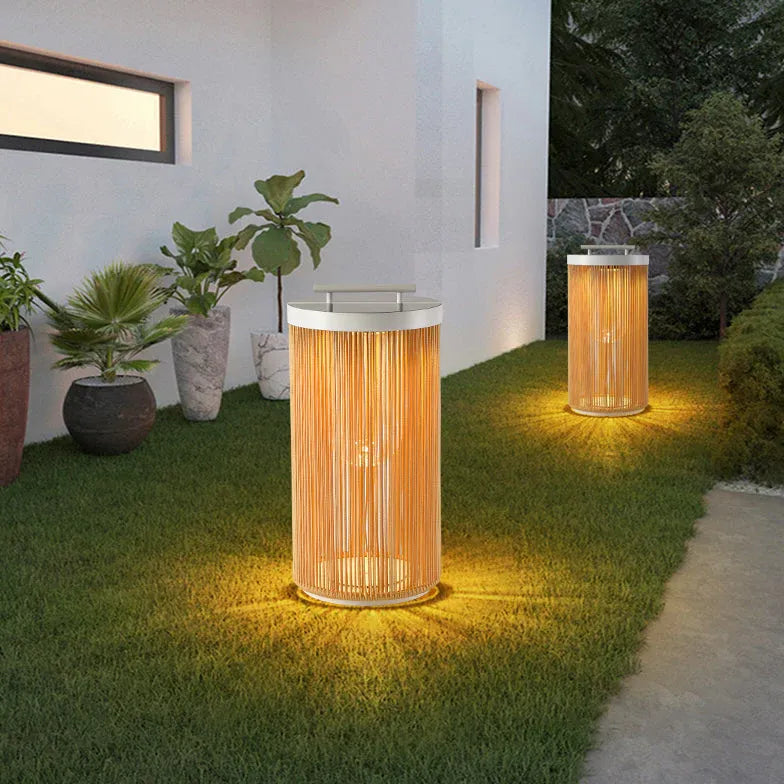 Cylindrical Rattan Luggage Outdoor Floor Lamps