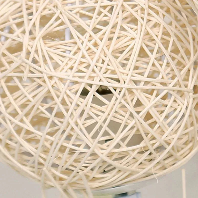 Lampada del pavimento intrecciato con rattan retrò bianco