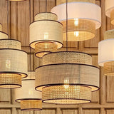 Multi Level Cylinder Rattan Vintage Pendant Light