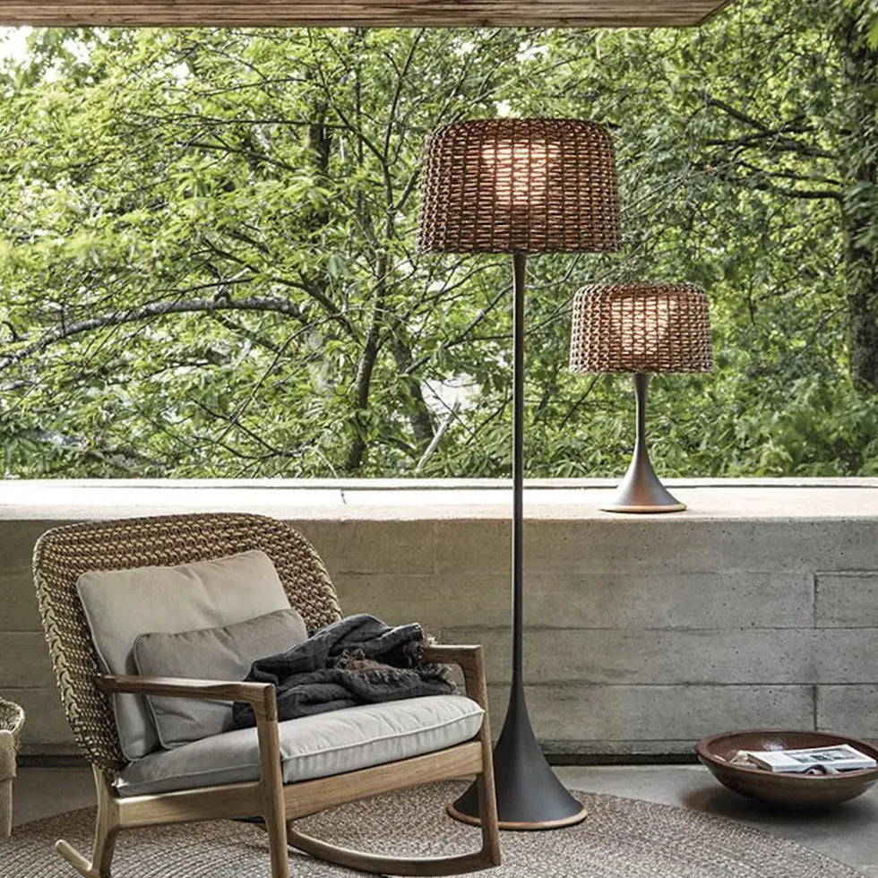 Hand Woven Rattan Outdoor Solar Floor Lamp