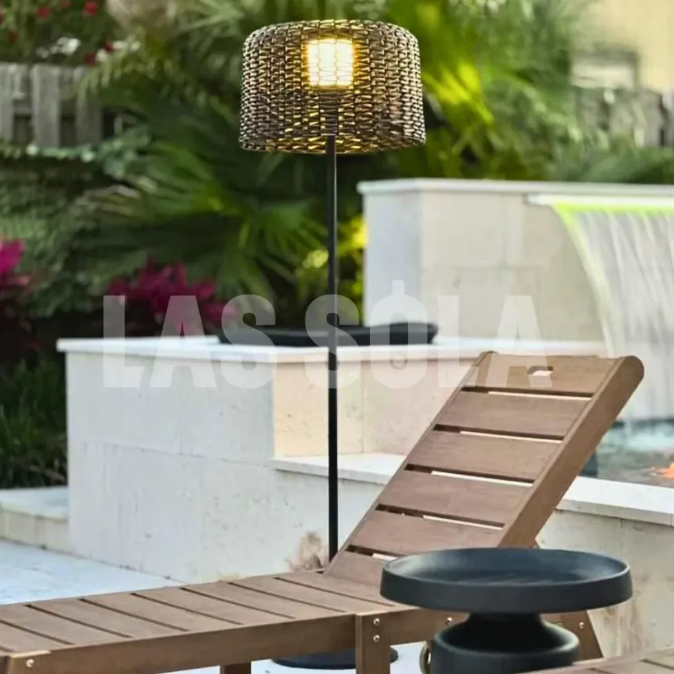 Hand Woven Rattan Outdoor Solar Floor Lamp