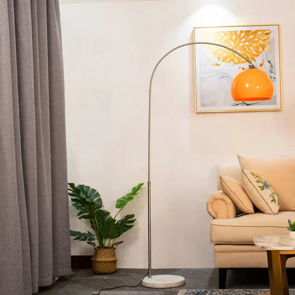 Orange Sphere Modern Arc Floor Lamp