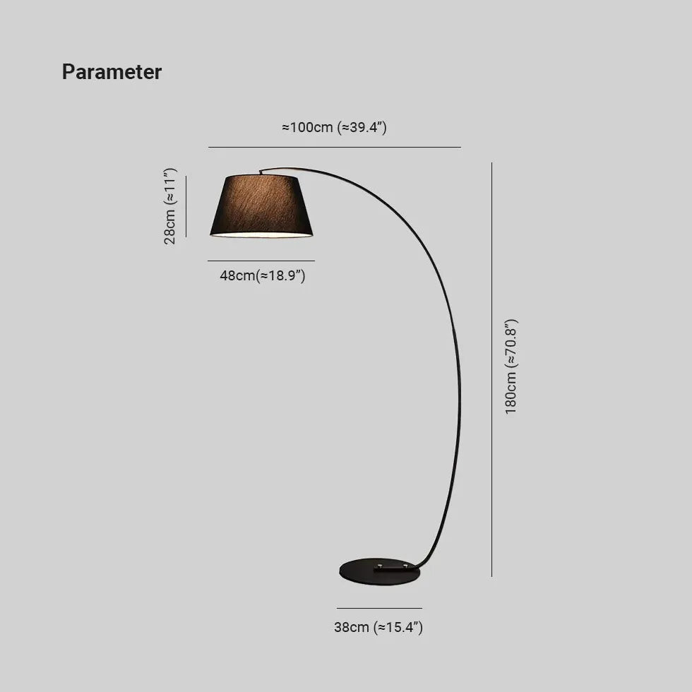 Lampada a pavimento minimalista curva ampia paralume