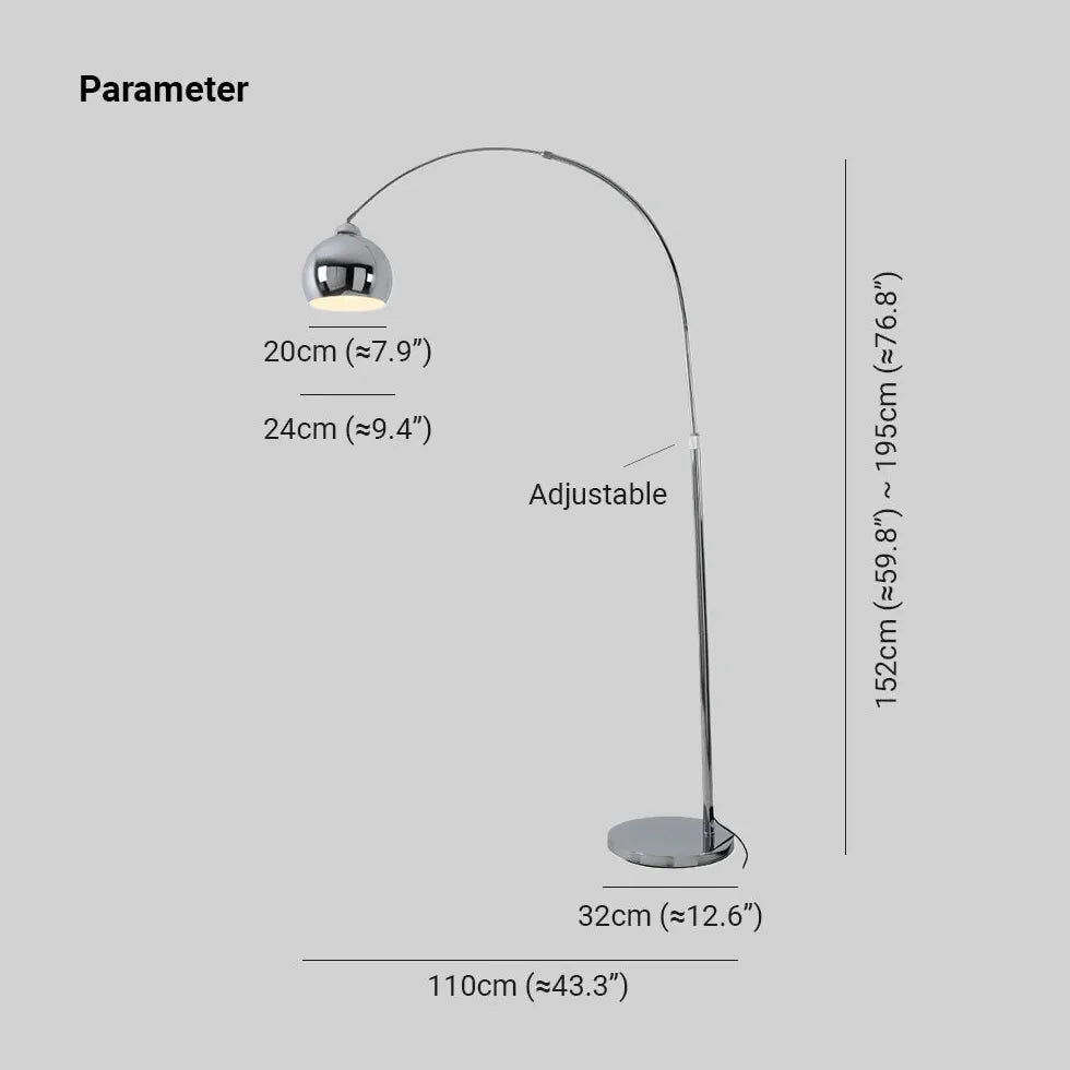 Sfera d'argento lampada da pavimento ad arco moderno