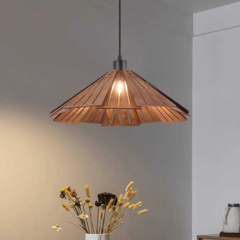 Iron Umbrella Dining Room Wooden Pendant Light