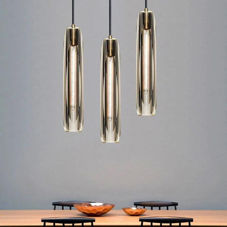 Long cylindrical glass modern pendant lights