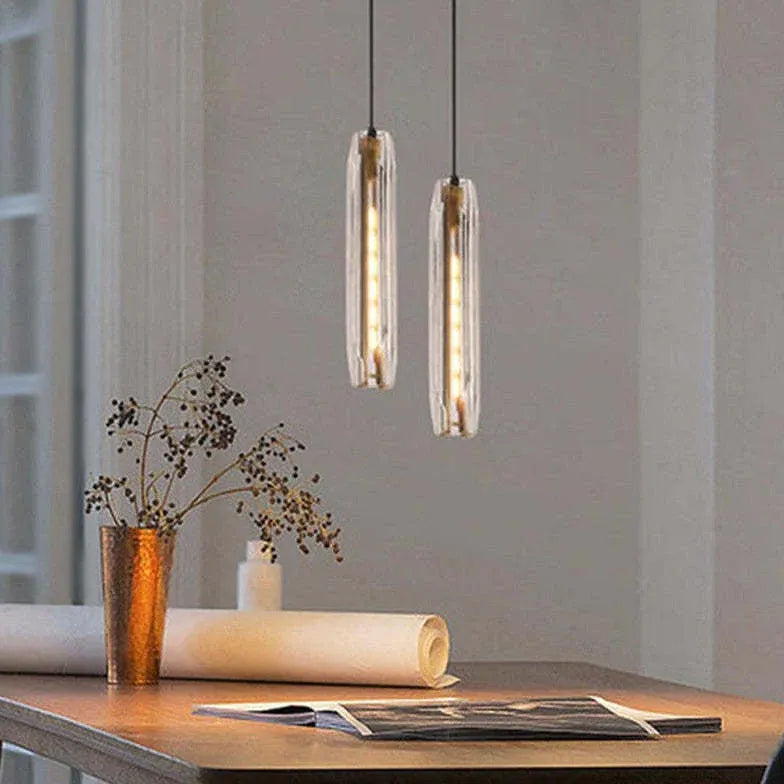 Long cylindrical glass modern pendant lights