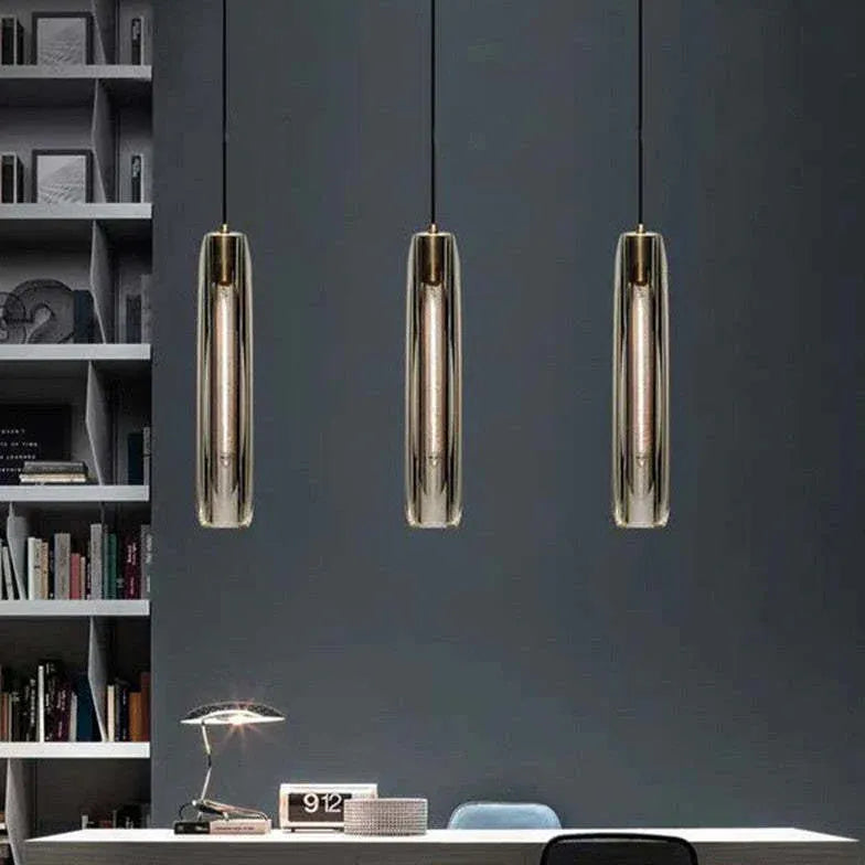 Long cylindrical glass modern pendant lights