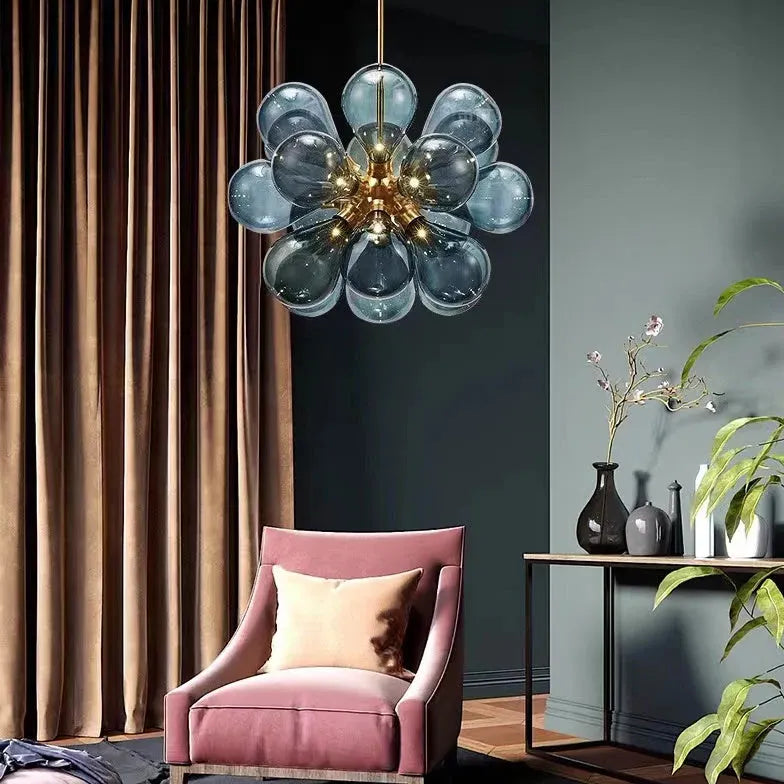 Lampadario Blu Moderno con Petali di Vetro