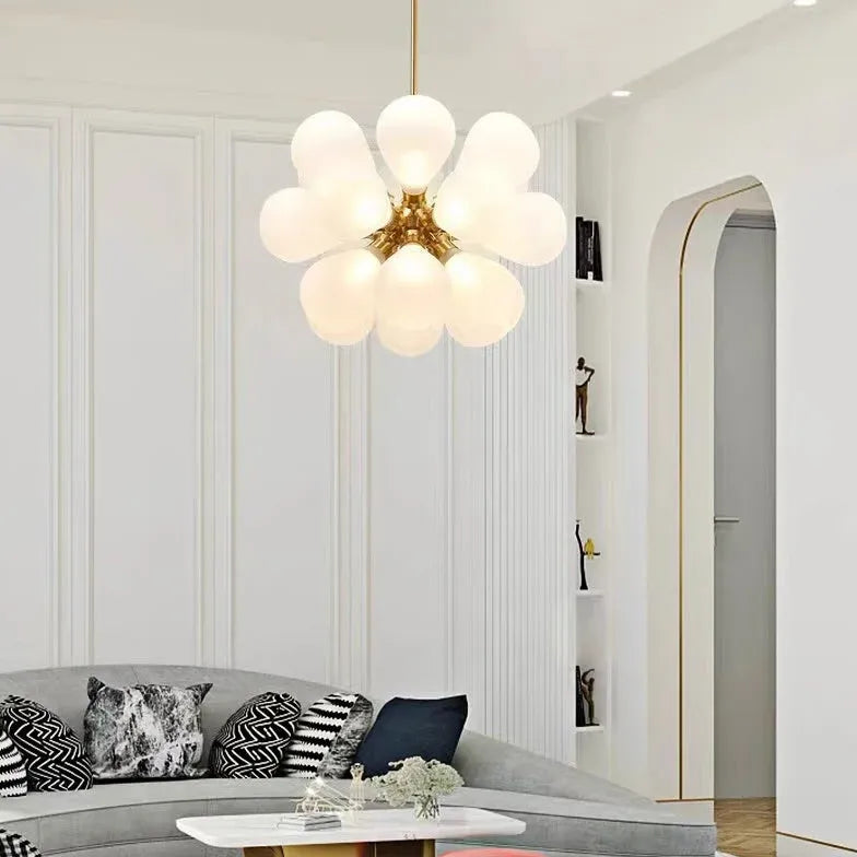 Lampadario Blu Moderno con Petali di Vetro