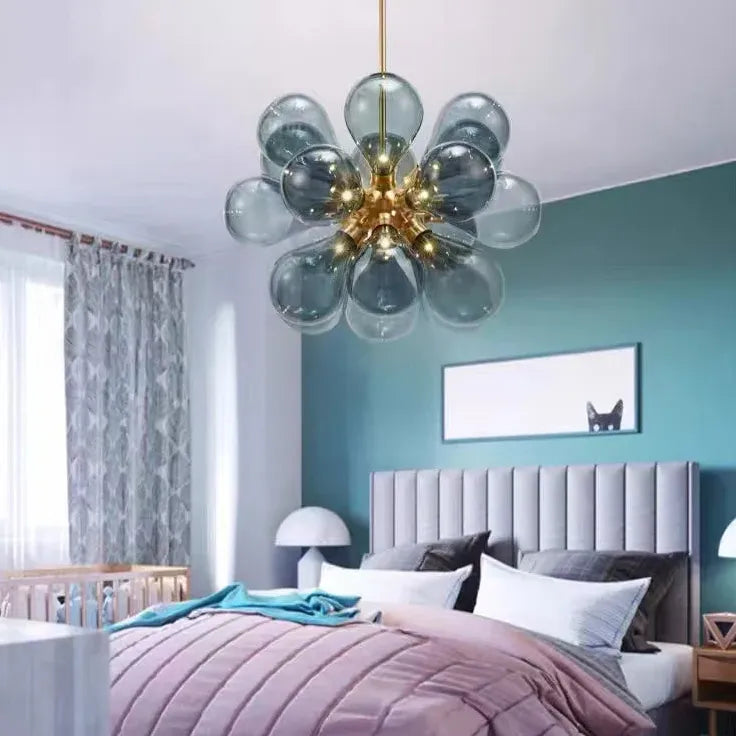 Lampadario Blu Moderno con Petali di Vetro