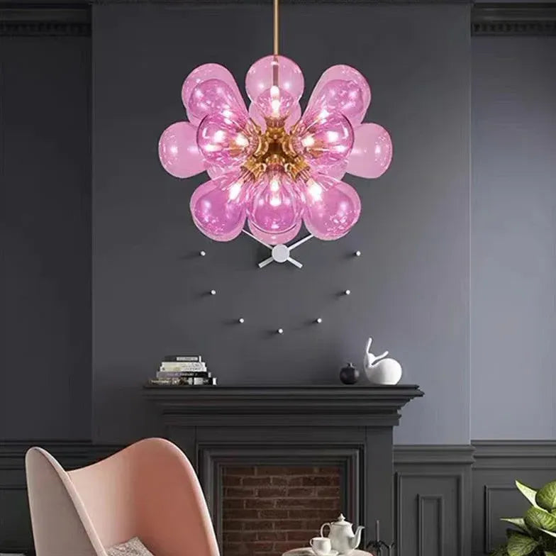 Lampadario Blu Moderno con Petali di Vetro