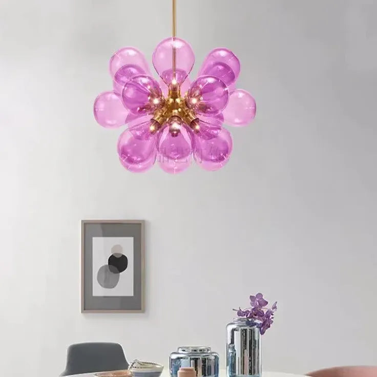 Lampadario Blu Moderno con Petali di Vetro