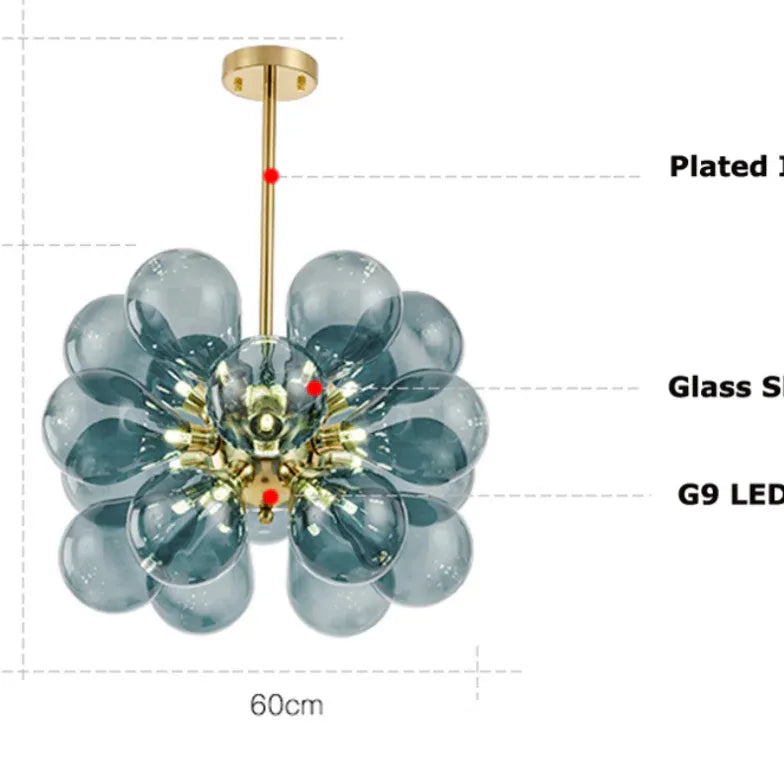 Lampadario Blu Moderno con Petali di Vetro