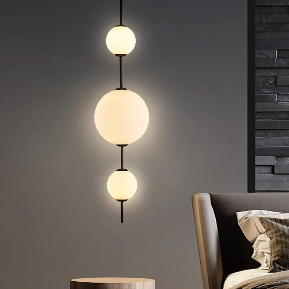 White Glass Ball Linear Minimalist Pendant Light