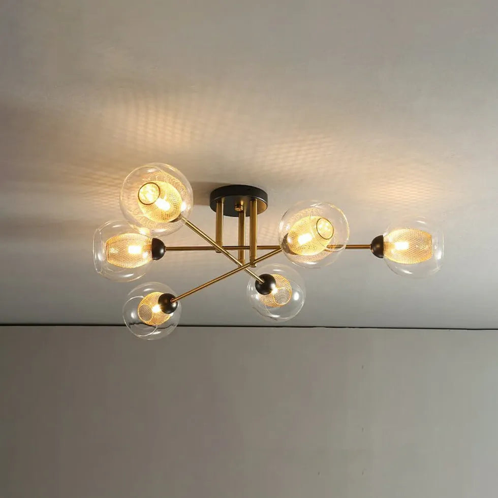 Lampadario Moderno Salone Sfere Vetro Dorato