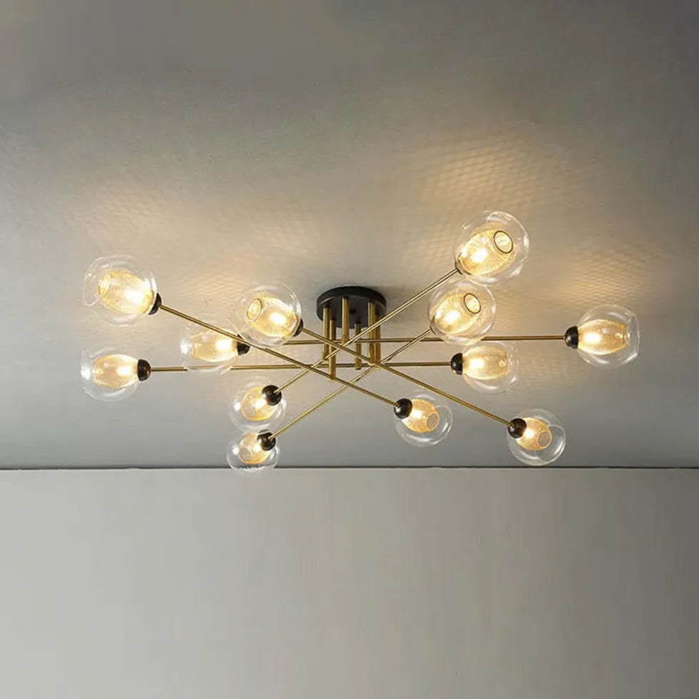 Lampadario Moderno Salone Sfere Vetro Dorato