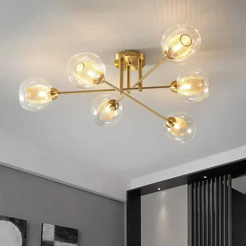 Lampadario Moderno Salone Sfere Vetro Dorato