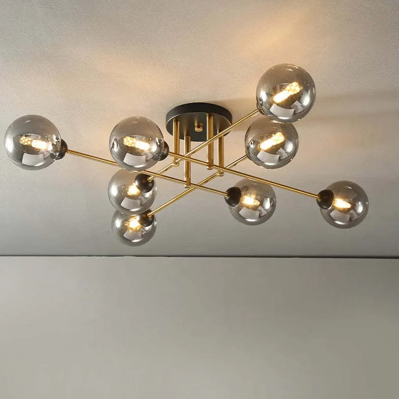 Lampadario Moderno Salone Sfere Vetro Dorato