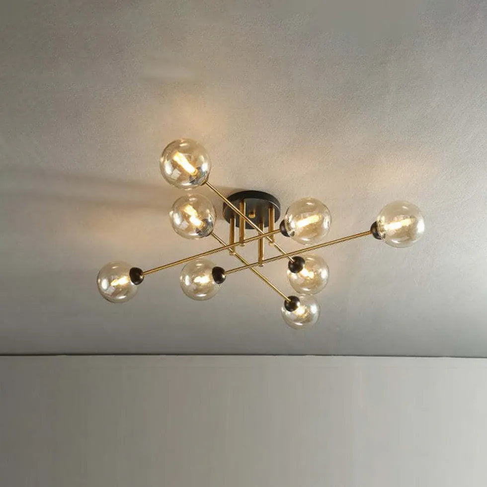 Lampadario Moderno Salone Sfere Vetro Dorato