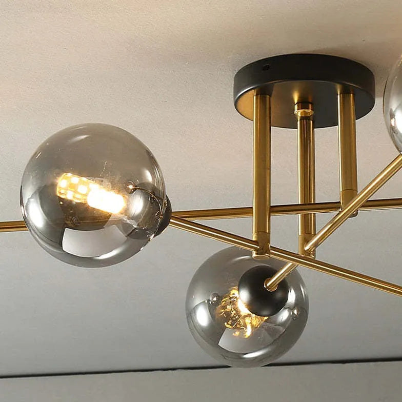 Lampadario Moderno Salone Sfere Vetro Dorato