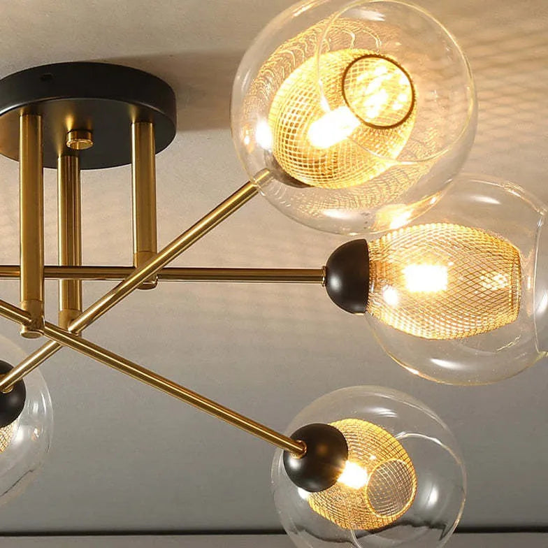 Lampadario Moderno Salone Sfere Vetro Dorato