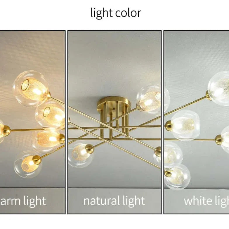 Lampadario Moderno Salone Sfere Vetro Dorato