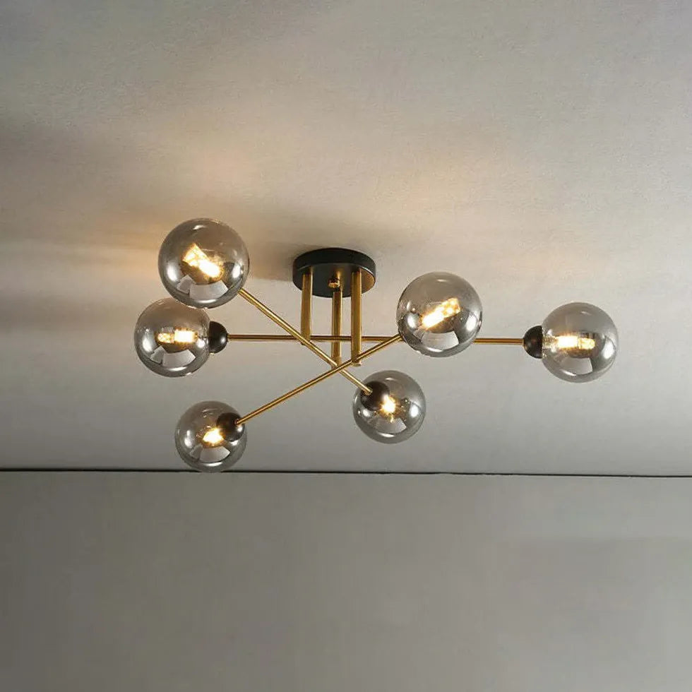 Lampadario Moderno Salone Sfere Vetro Dorato