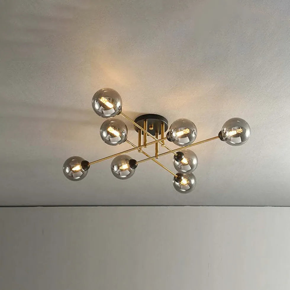 Lampadario Moderno Salone Sfere Vetro Dorato