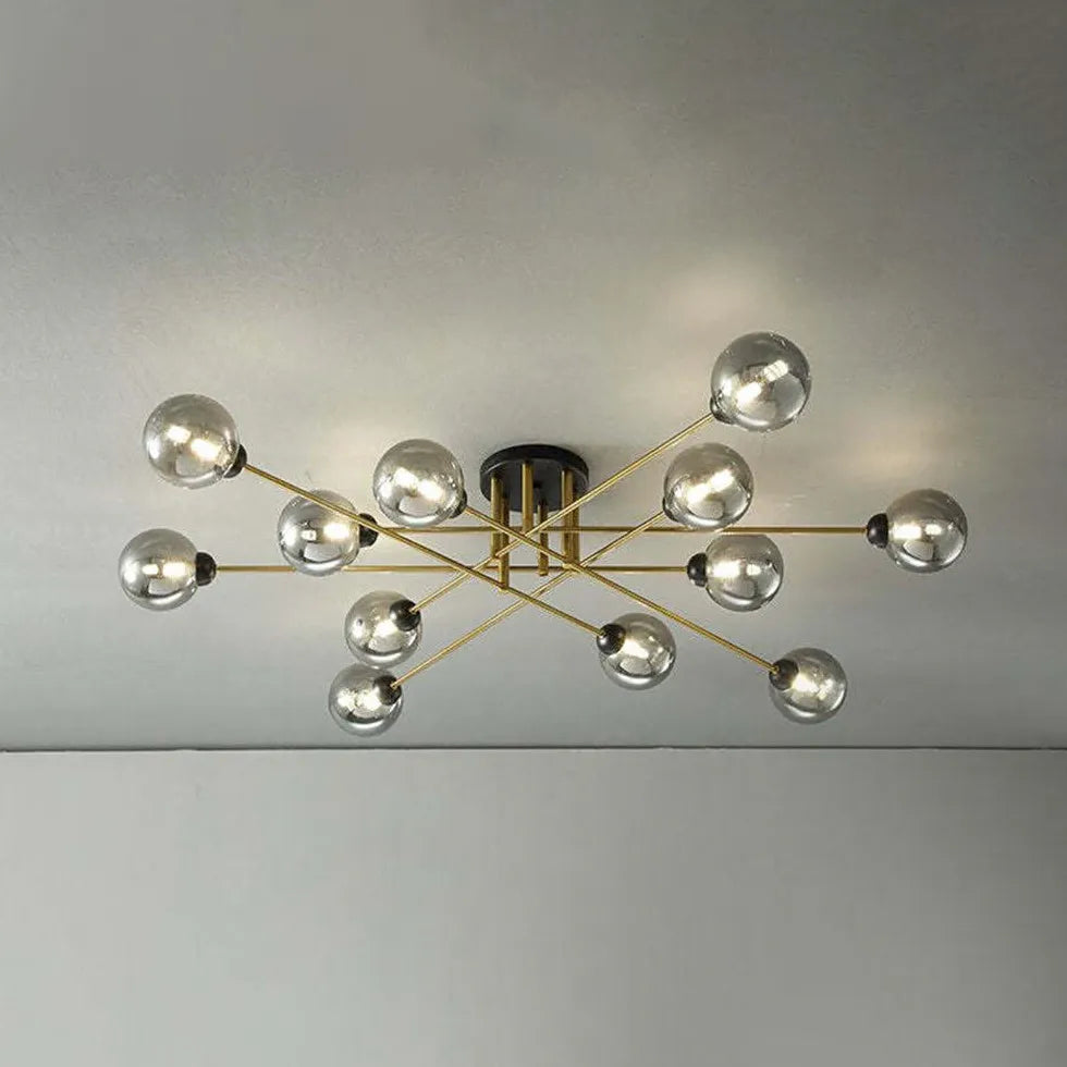 Lampadario Moderno Salone Sfere Vetro Dorato