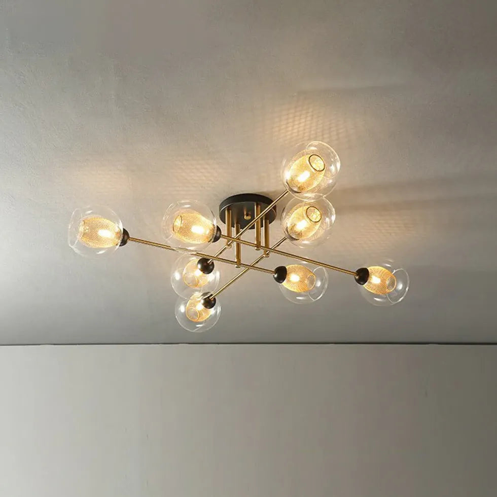 Lampadario Moderno Salone Sfere Vetro Dorato