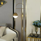 Gold Hanging Sphere Arched Floor Lamp