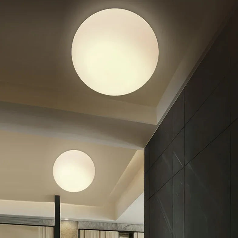 White Spherical Glass Hallway Ceiling Light