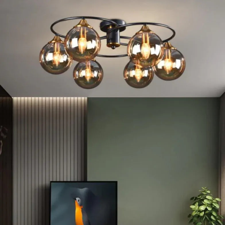 Smoked Industrial Glass Flush Ceiling Lights